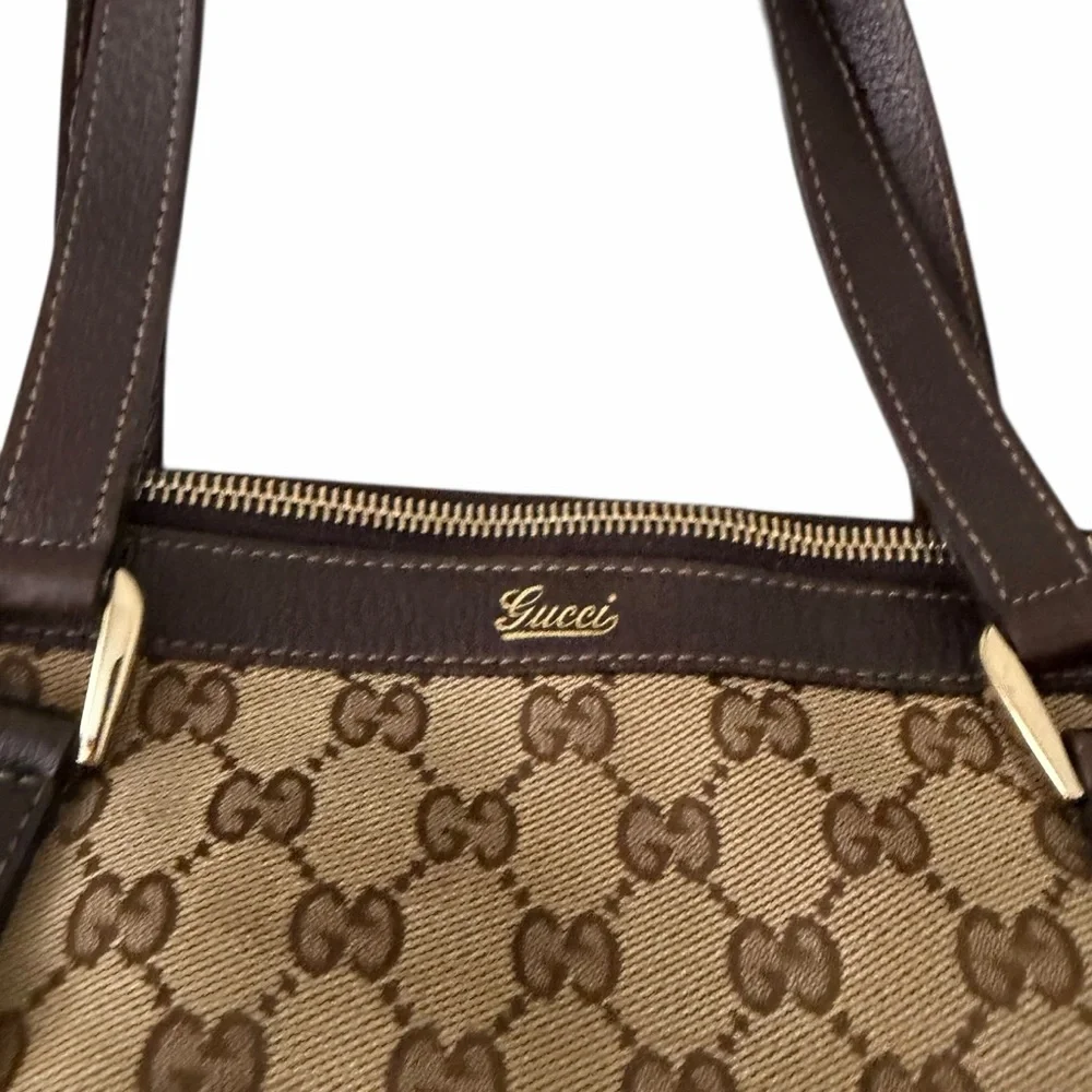 Gucci GG Canvas Abbey Monogram Tote D-Ring Shoulder Leather Handbag Purse Bag - Picture 4 of 16